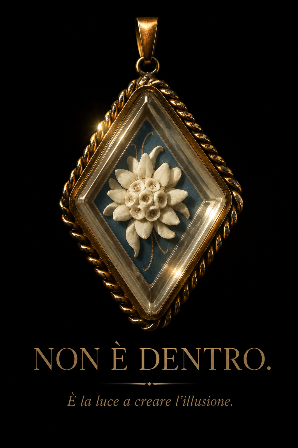 Pendente antico in lucite Reverse Carved con stella alpina anni ‘40