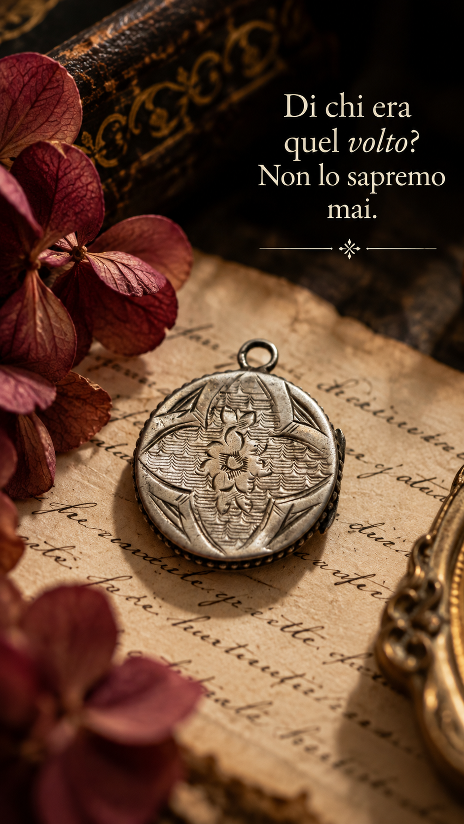 Antico locket in argento massiccio pendente porta foto inciso con foto epoca fine ‘800 primi ‘900