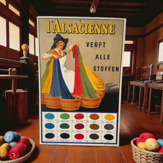 Cartonato pubblicitario tintura tessuti L’Alsacienne, anni ‘50 originale
