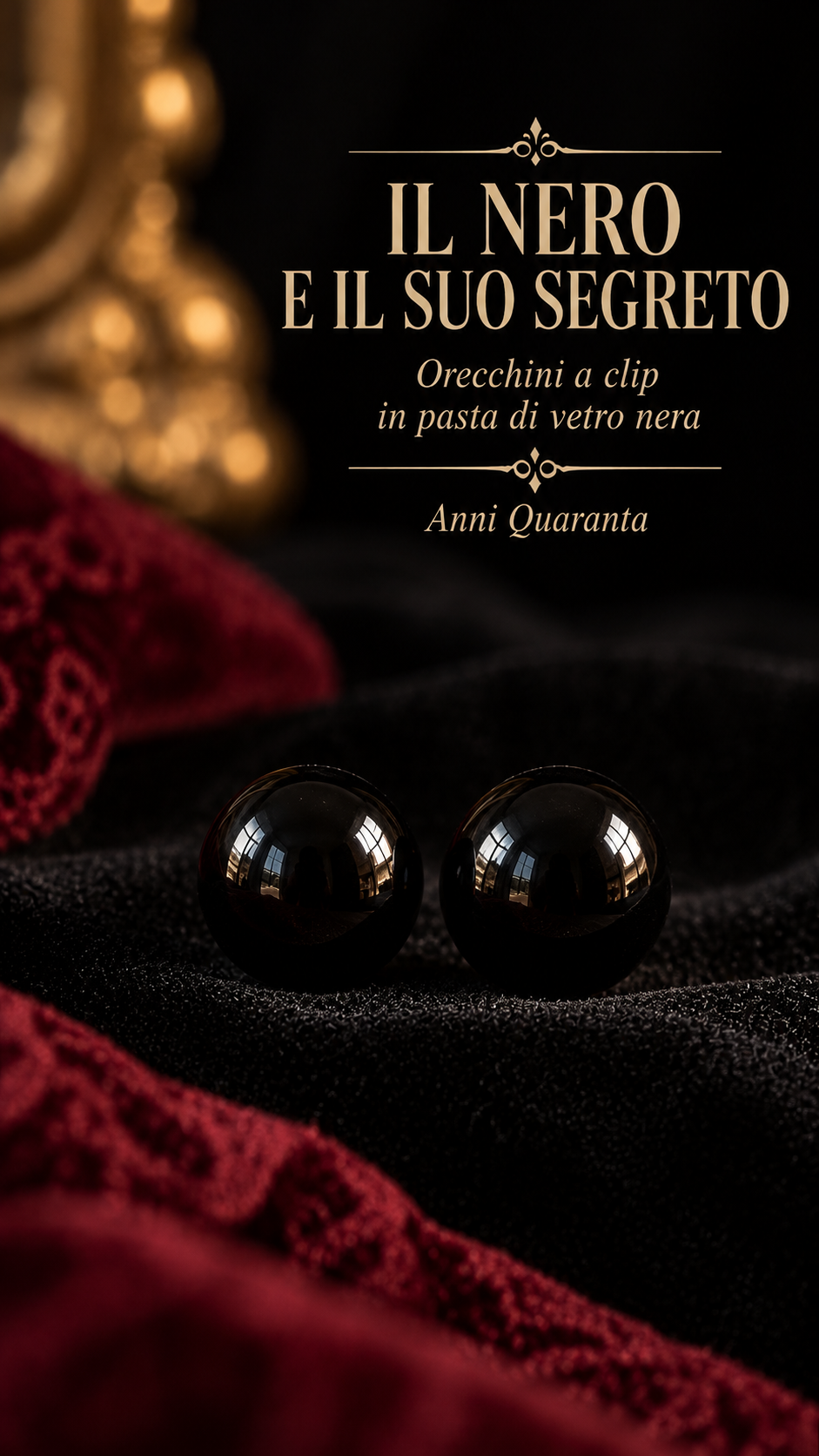 Antichi orecchini a clip in pasta di vetro nera anni ‘40