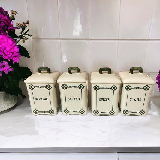 Set of 4 antique ceramic spice jars