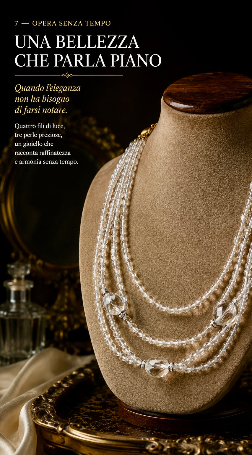 Collana sautoir multi filo con perle in vetro sfaccettato trasparente, fine ‘50s