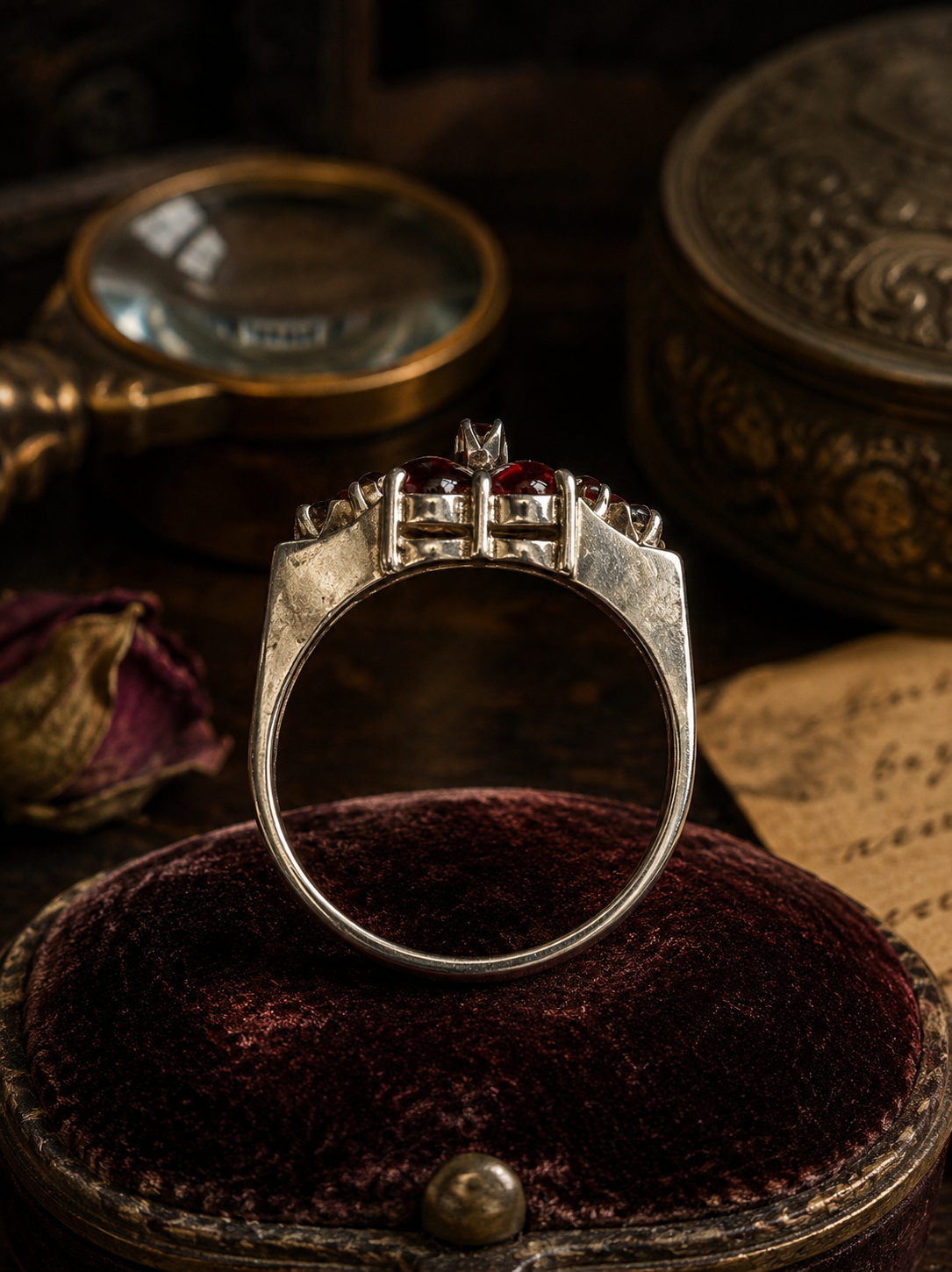 Anello argento 925 con spinelli blu e vetri Boemi anni ‘70
