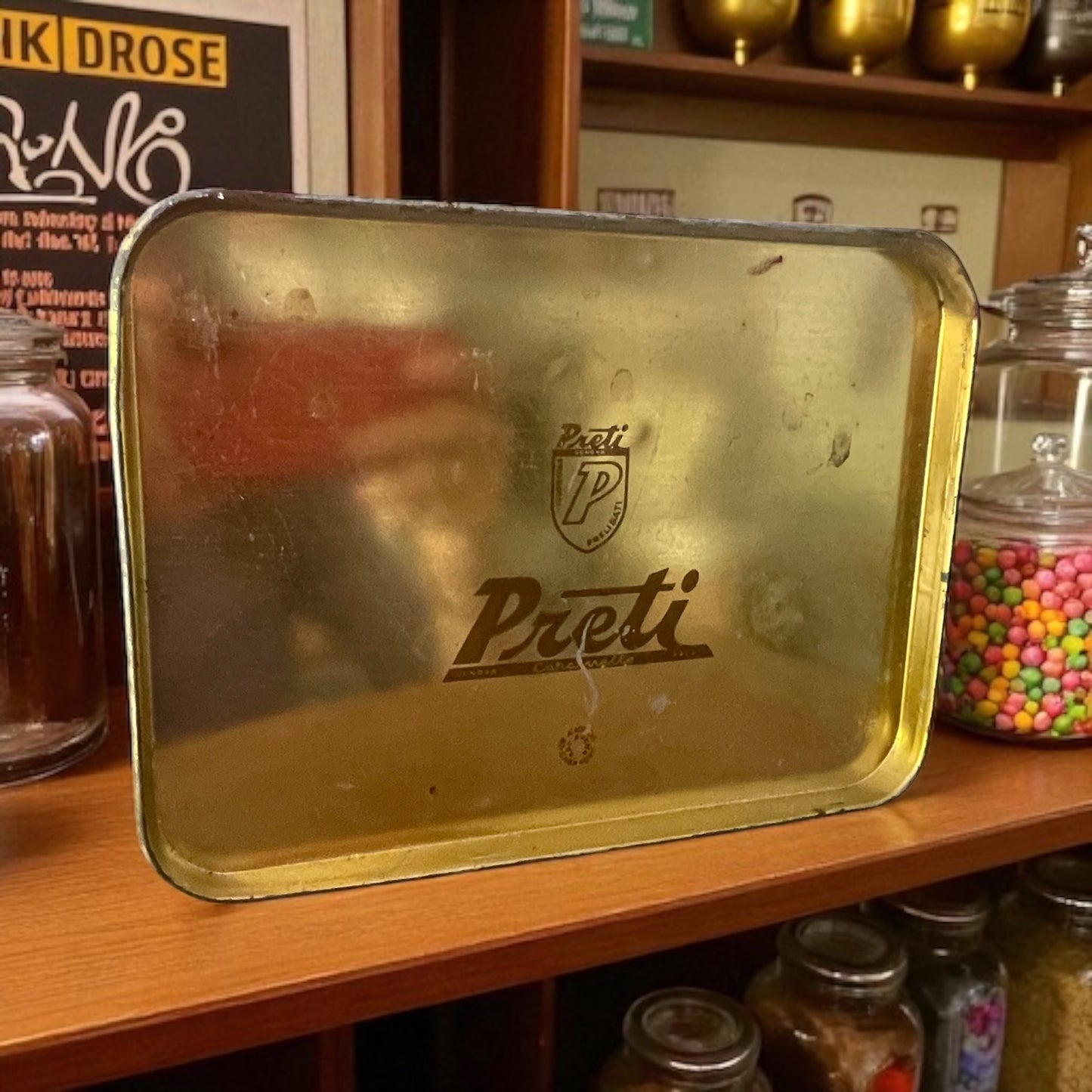Antica scatola latta caramelle Preti primi anni ‘50