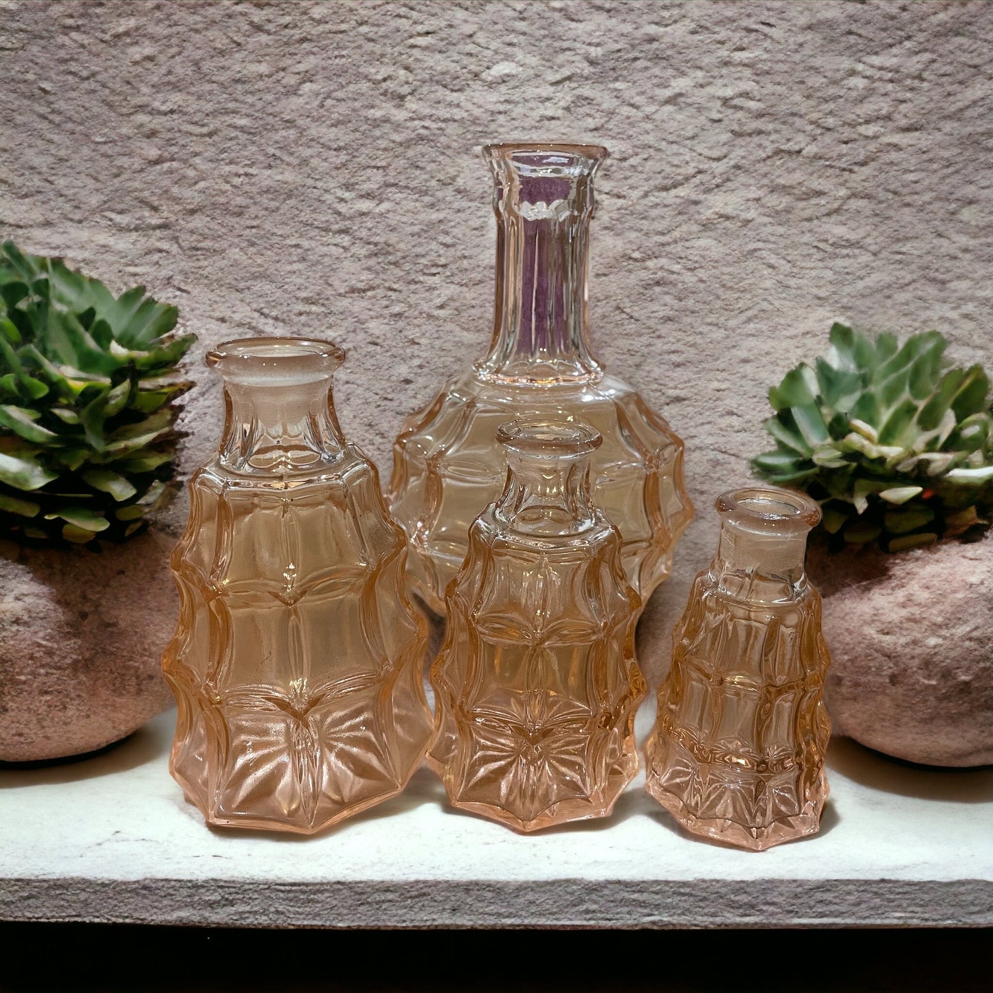 Antique pink glass bathroom set