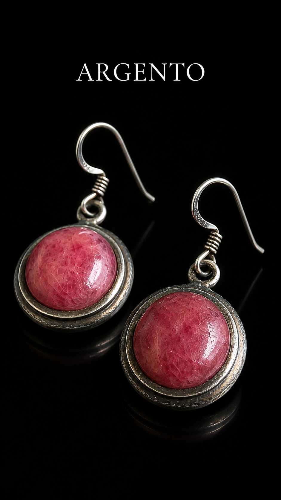 Orecchini pendenti in argento e cabochon di rodonite