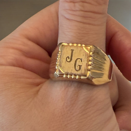 Anello chevalière placcato oro anni ‘50 con iniziali a sigillo