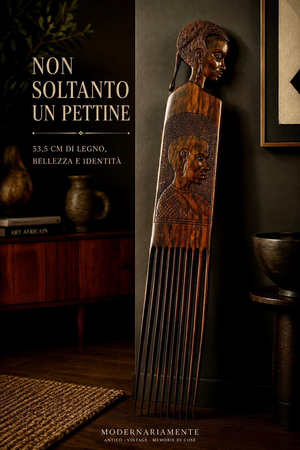 Pettine tradizionale scultoreo africano Duafe, 53,5 cm