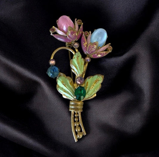 Antica spilla, cecoslovacca, bouquet di fiori anni ‘40