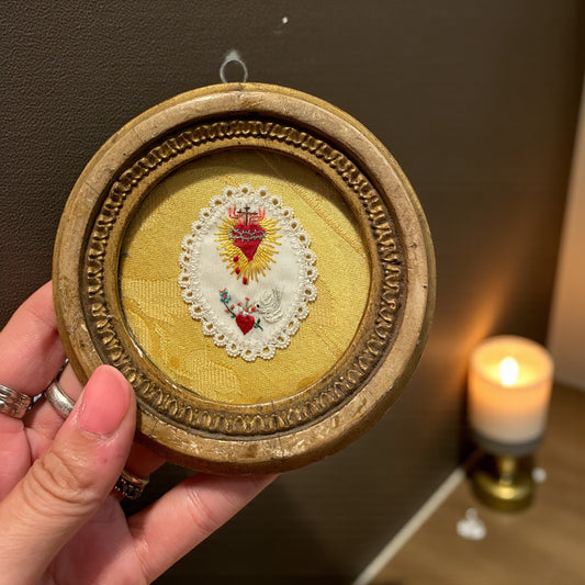 Antico scapolare Cuore Sacro in cornice coeva