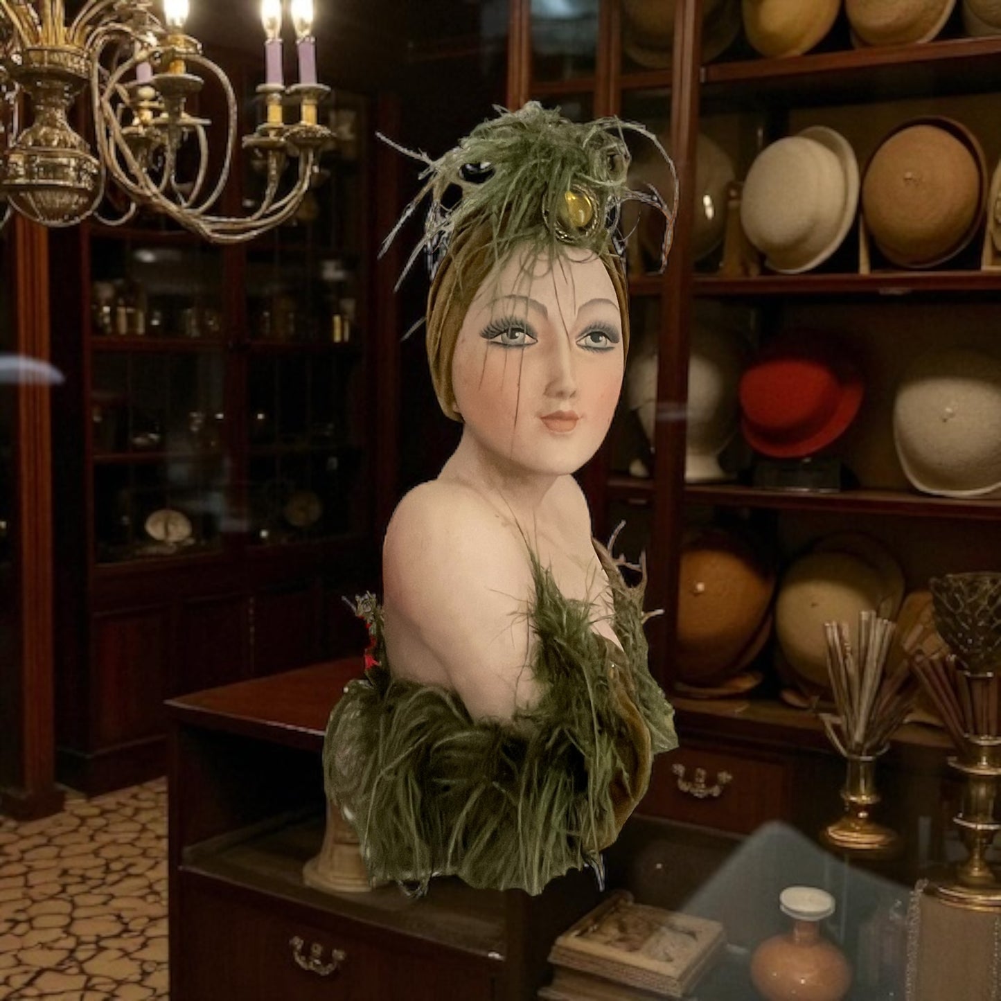 Superbo busto donna bisquit cappelleria francese, art déco anni ‘30