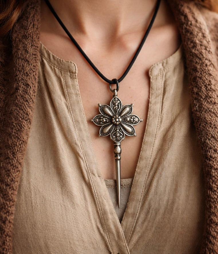 Grande fibula berbera in argento basso, punzonata a tergo, gioiello primo ‘900