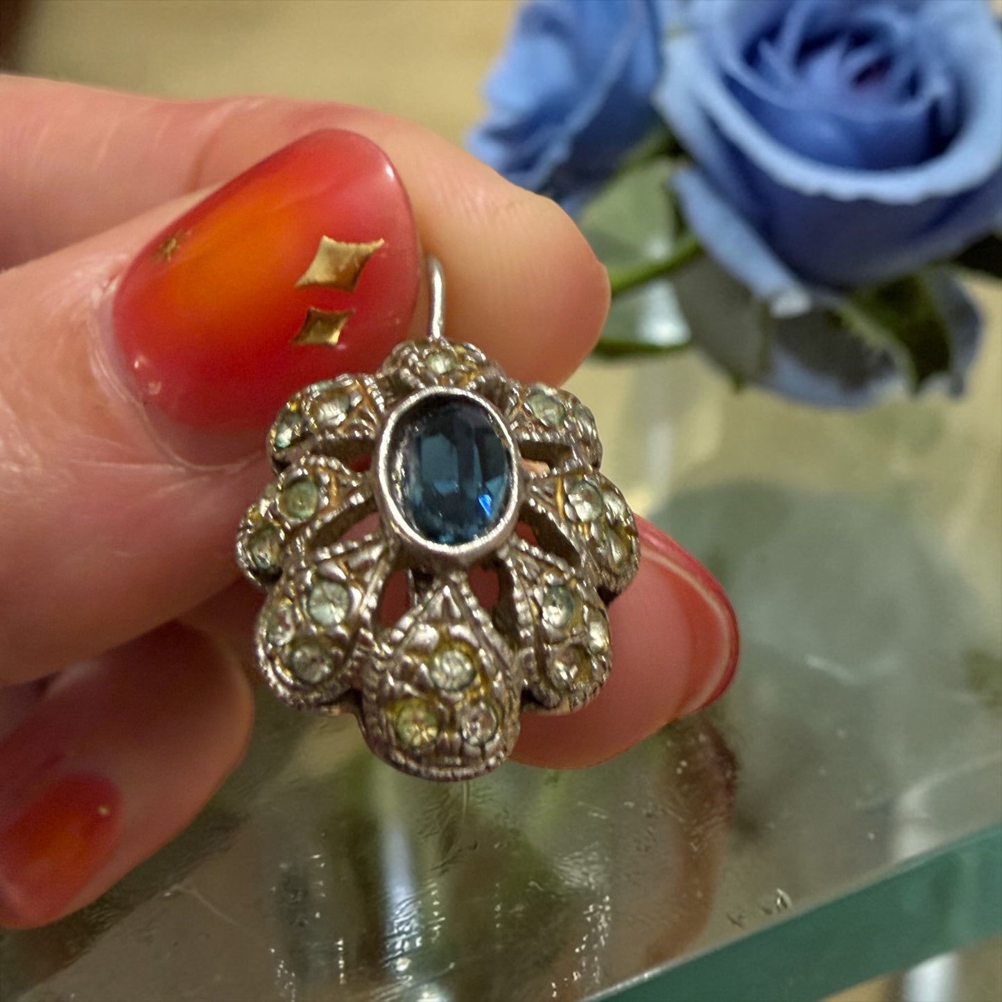 Orecchini a monachina con cristalli, argento 925 manifattura italiana vintage