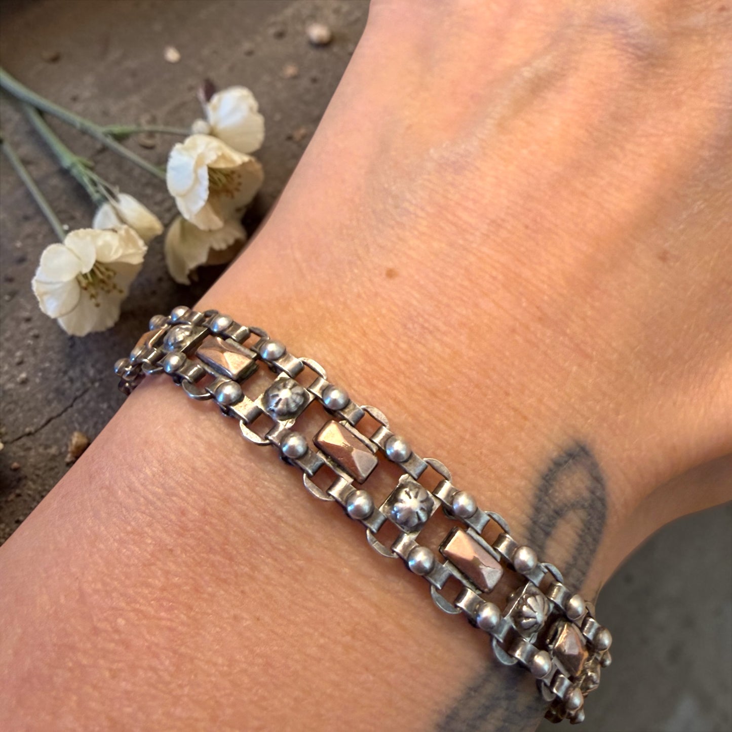 Antica Albert Chain trasformata in bracciale, argento francese, stupenda maglia