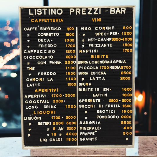 Vintage 70s bar price list