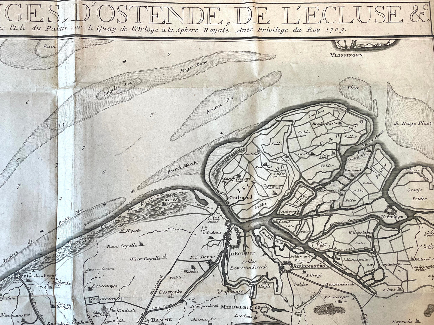 Mappa antica Fiandre (Ostenda, Bruges e polder) par Nicolas De Fer 1709