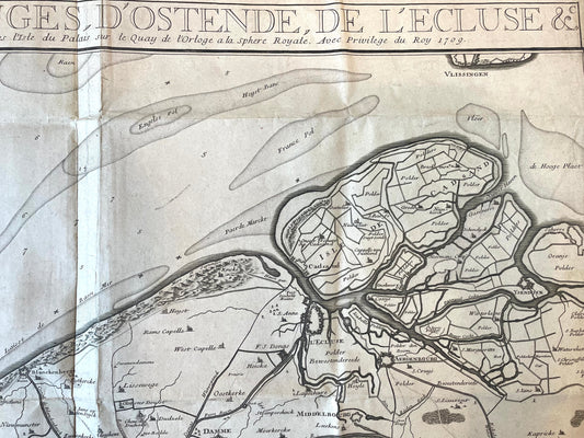 Mappa antica Fiandre (Ostenda, Bruges e polder) par Nicolas De Fer 1709