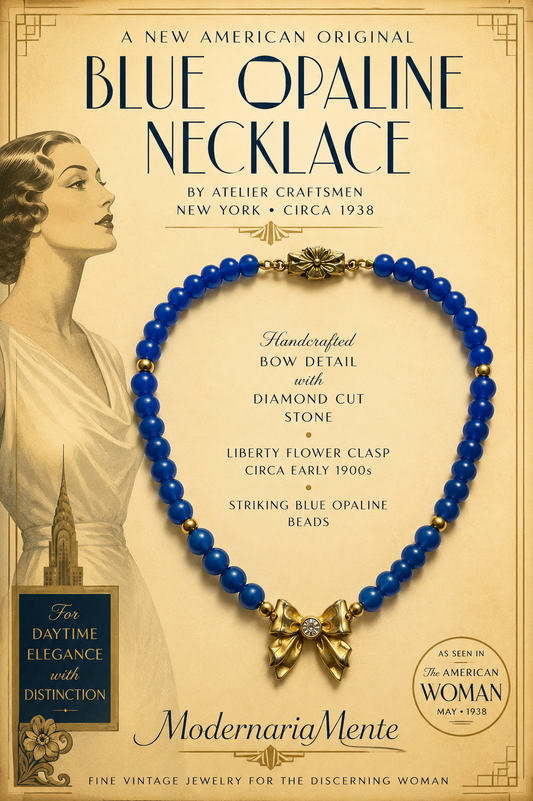 Collana in opalina blu nuova da atelier Americano originale anni ‘30