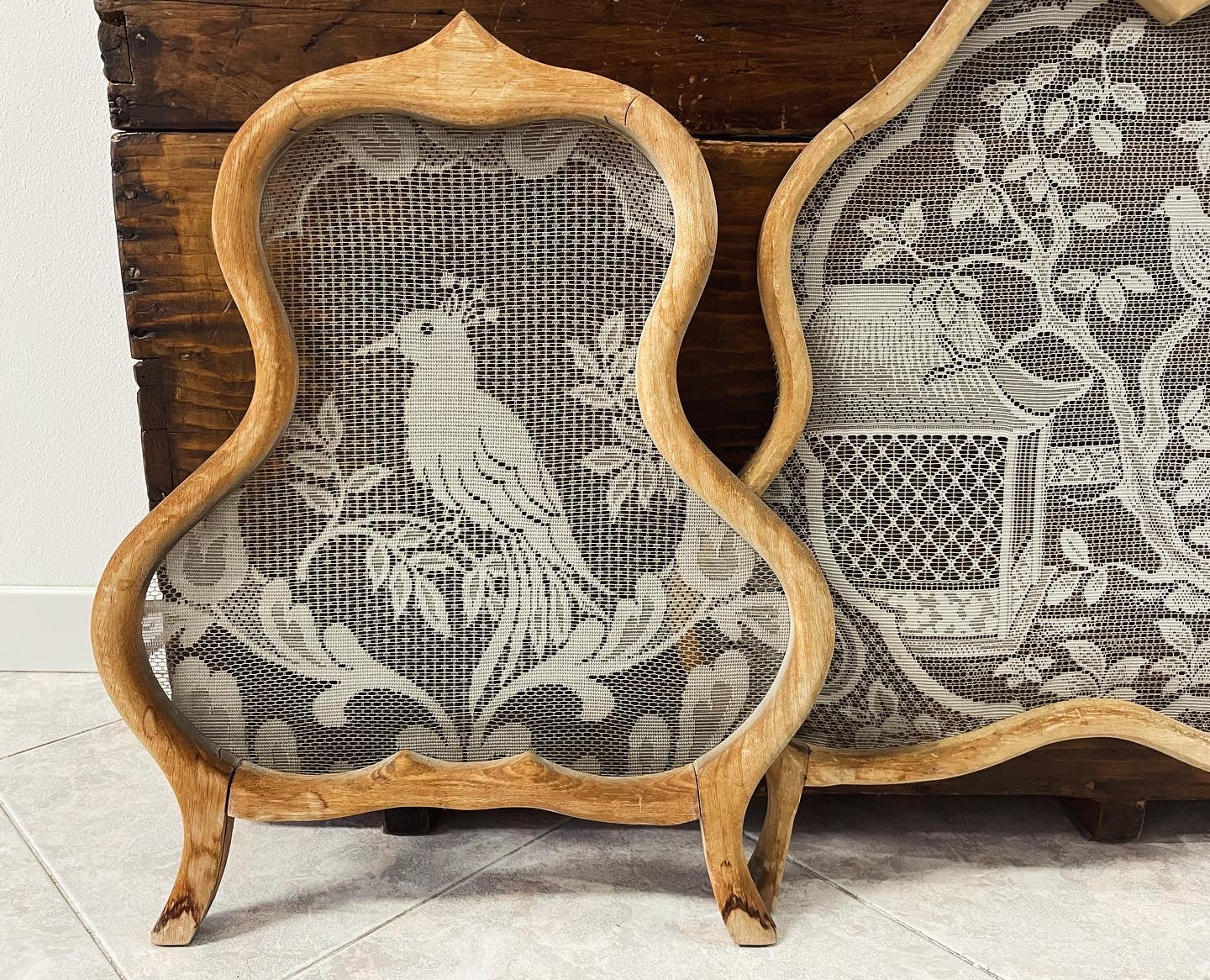 Pair of antique Dutch lace screens