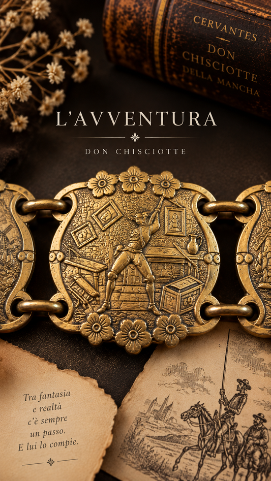 Bracciale vintage anni ‘50 con narrazione Don Chisciotte Cervantes