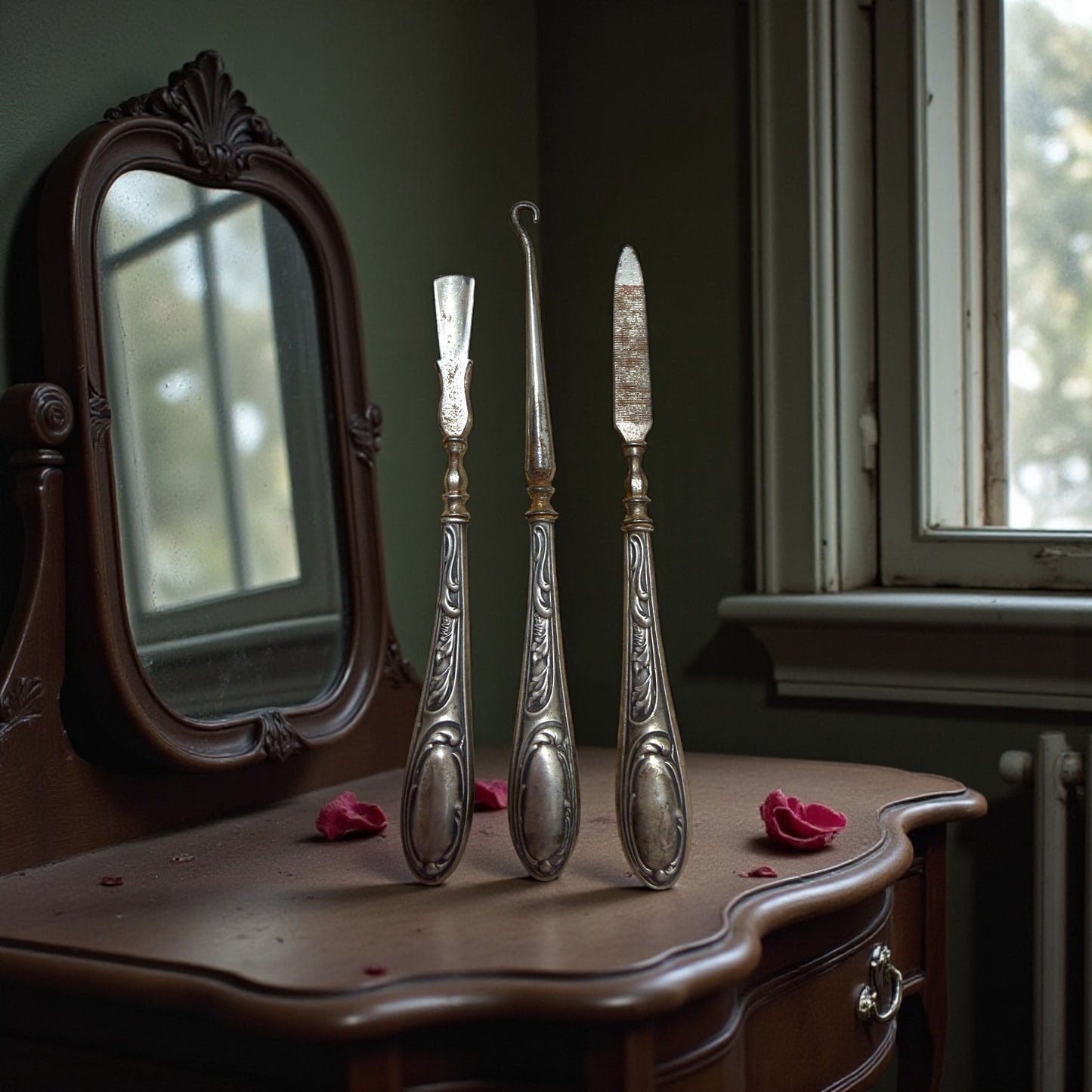 Set femminile Liberty con manico in argento ottocento