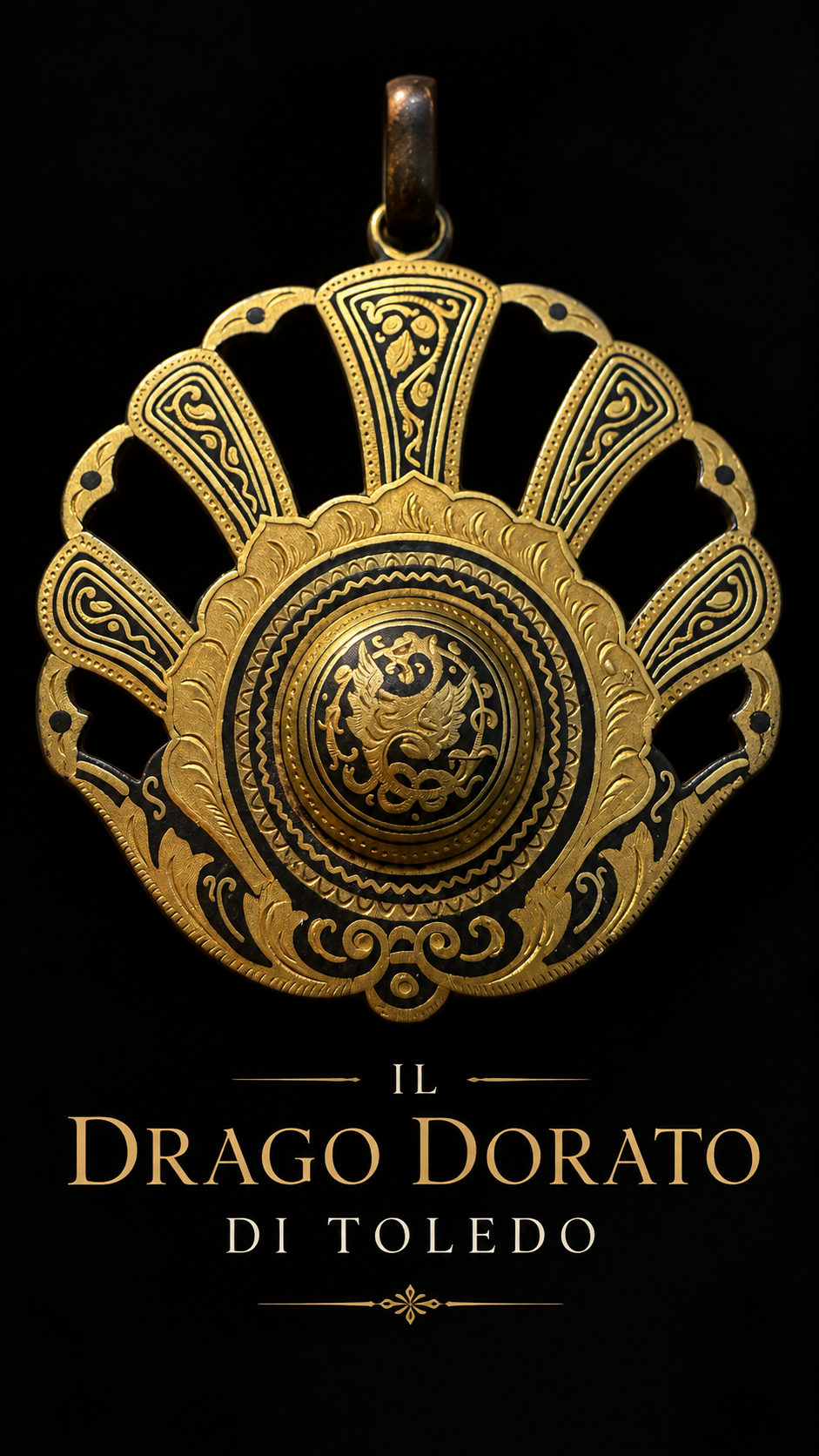 Ciondolo pendente Oro di Toledo damaschinato con drago a fronte