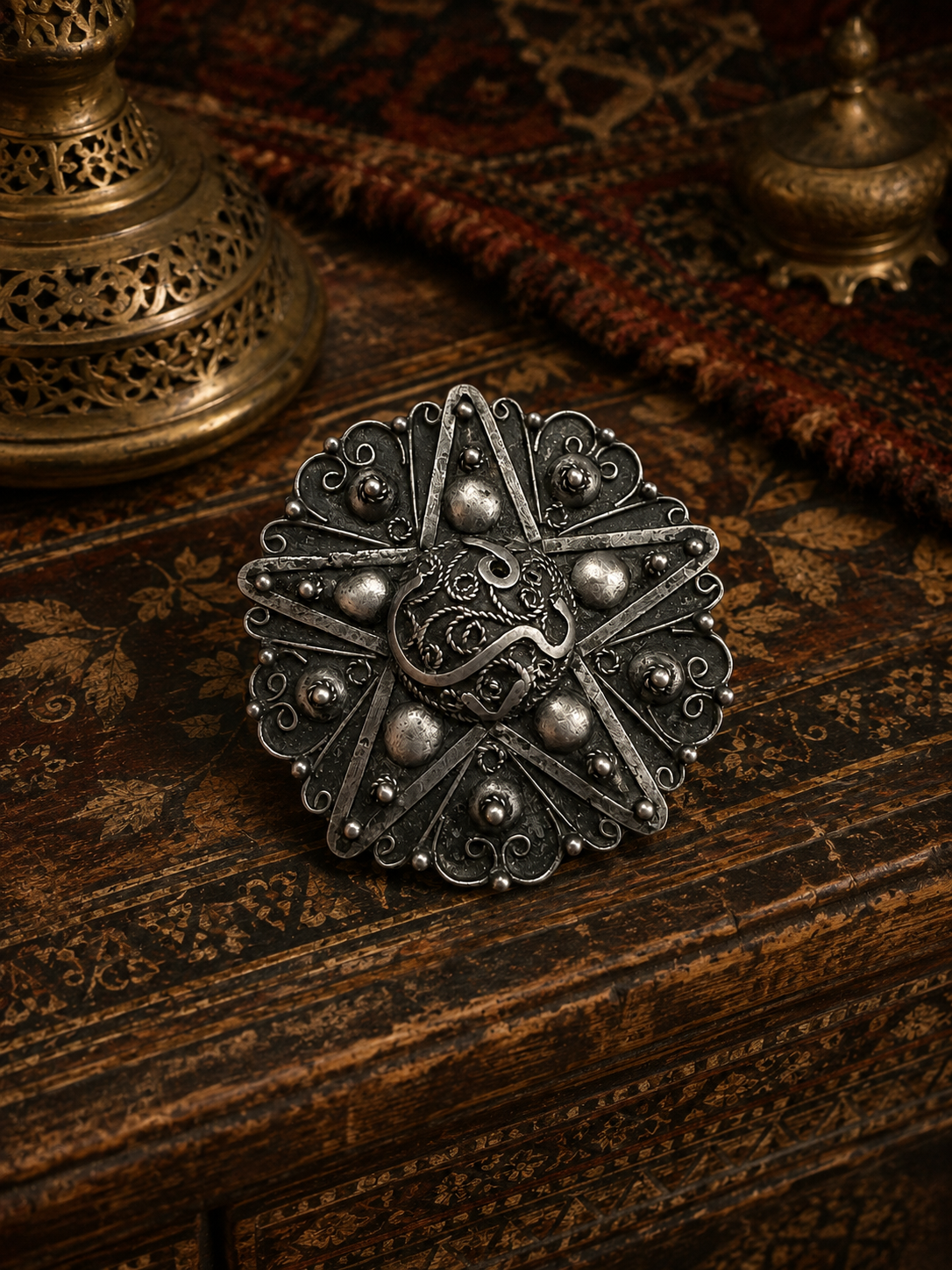 Spilla - pendente gioiello argento antico Maghreb stellato