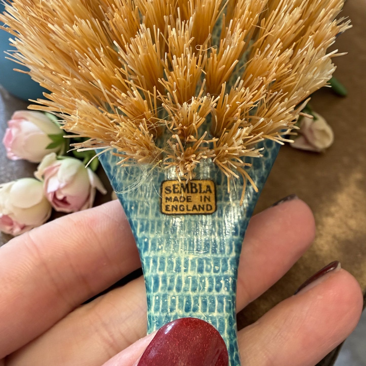 Set da toeletta in valigetta, finta pelle turchese, manifattura inglese “Sembla” fine anni ‘40