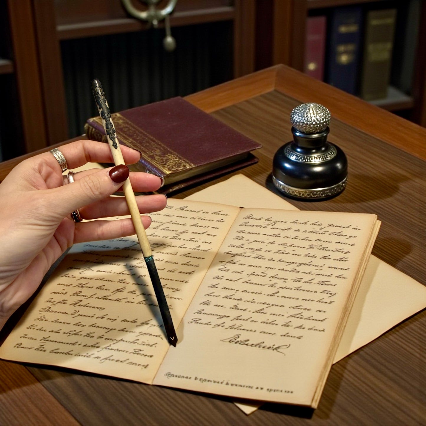 Antica penna da signora in osso ed argento, fine ‘800 primo ‘900