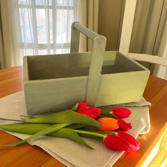 Cassetta verde salvia, casier de rangement con manico, prima metà ‘900