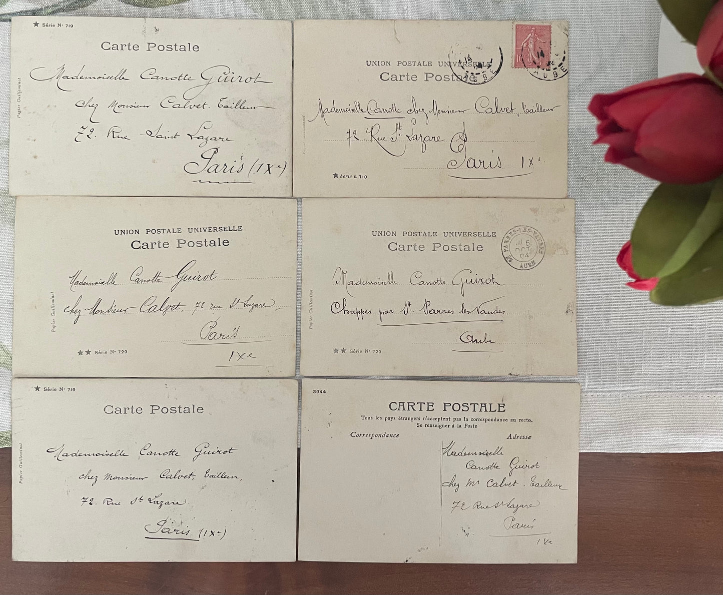 Lotto n. 6 antiche cartoline viaggiate 1904 con ritratti femminili scenici