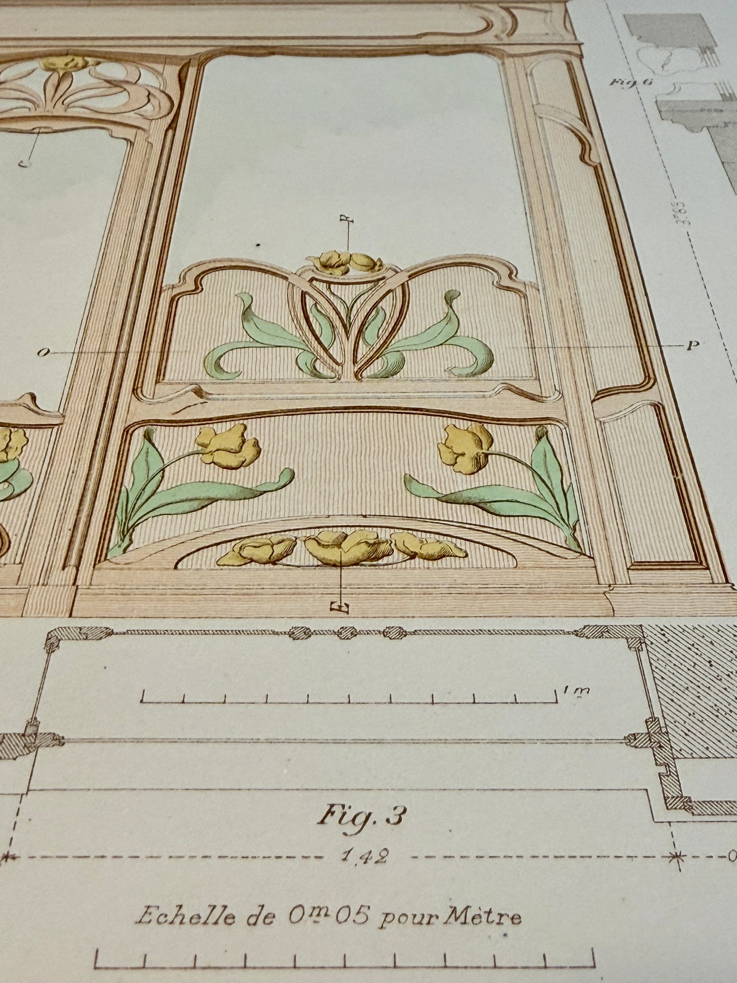 Lotto n.3 grandi tavole Architettura Art Nouveau d’epoca Menuiserie