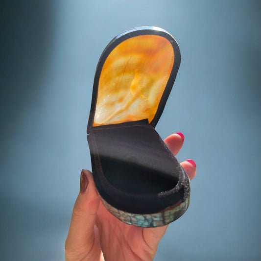 Scatolina porta gioie vintage con valva di ostrica perlifera