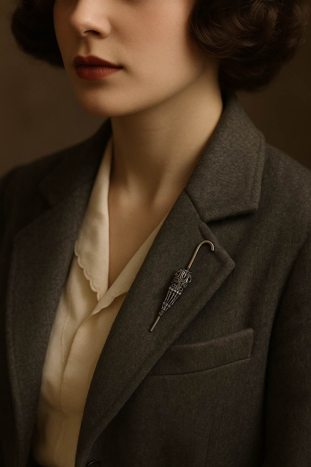 Spilla liberty in argento a guisa di ombrellino, primo ‘900