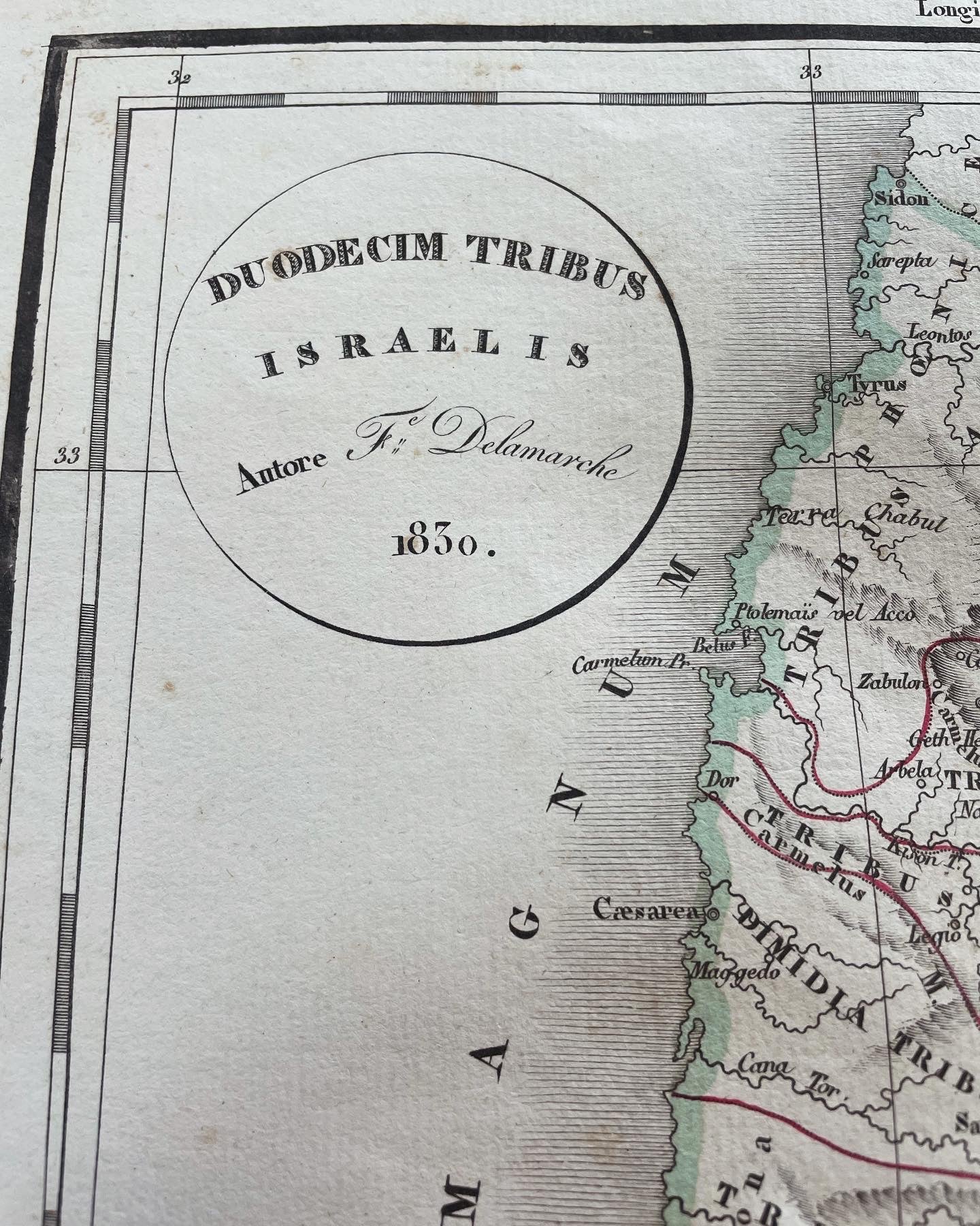 Mappa 1830 Delamarche 12 tribù Israele