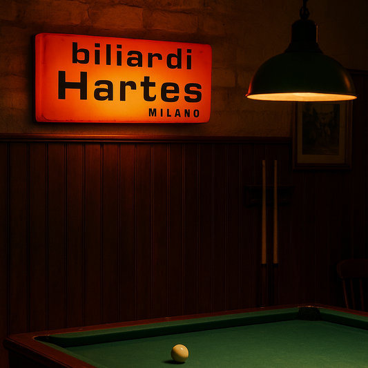 Insegna luminosa neon anni 60 biliardi Hartes Milano