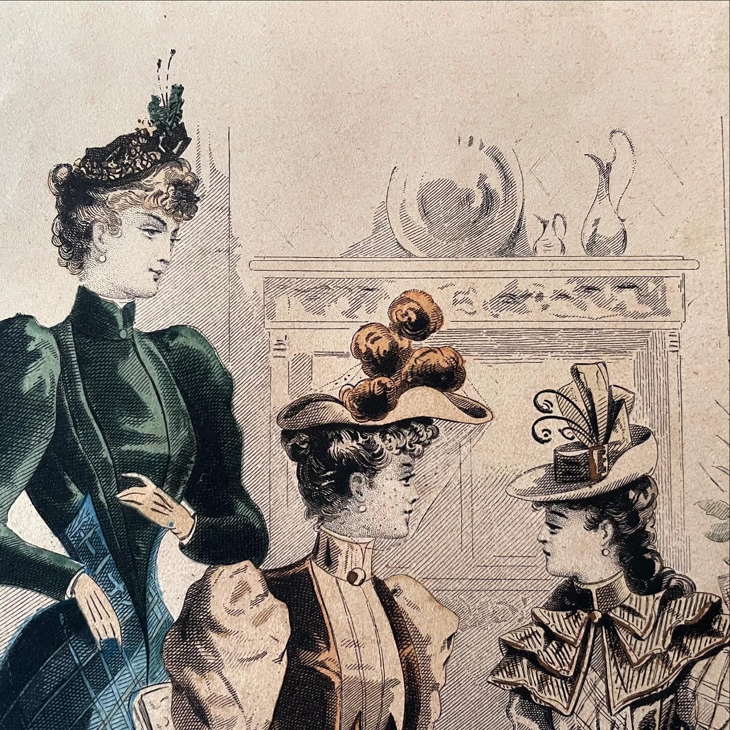 Large antique millinery print 1800