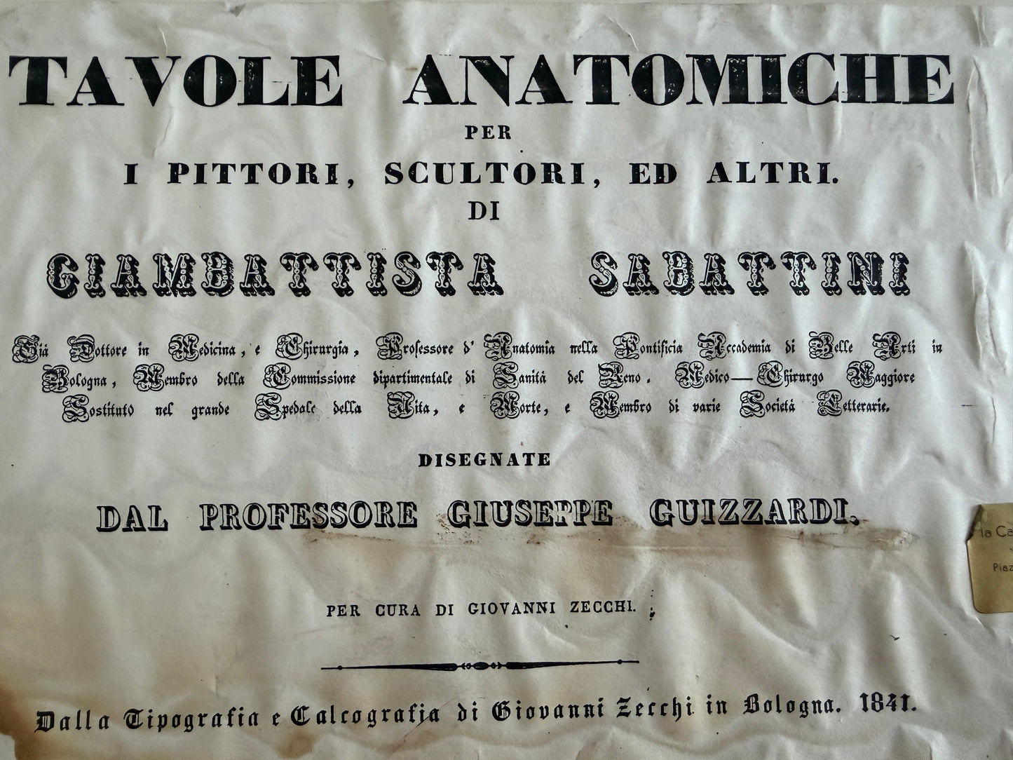 Antica tavola anatomica doppia del 1841 destinata alla Belle Arti, firmata e incorniciata