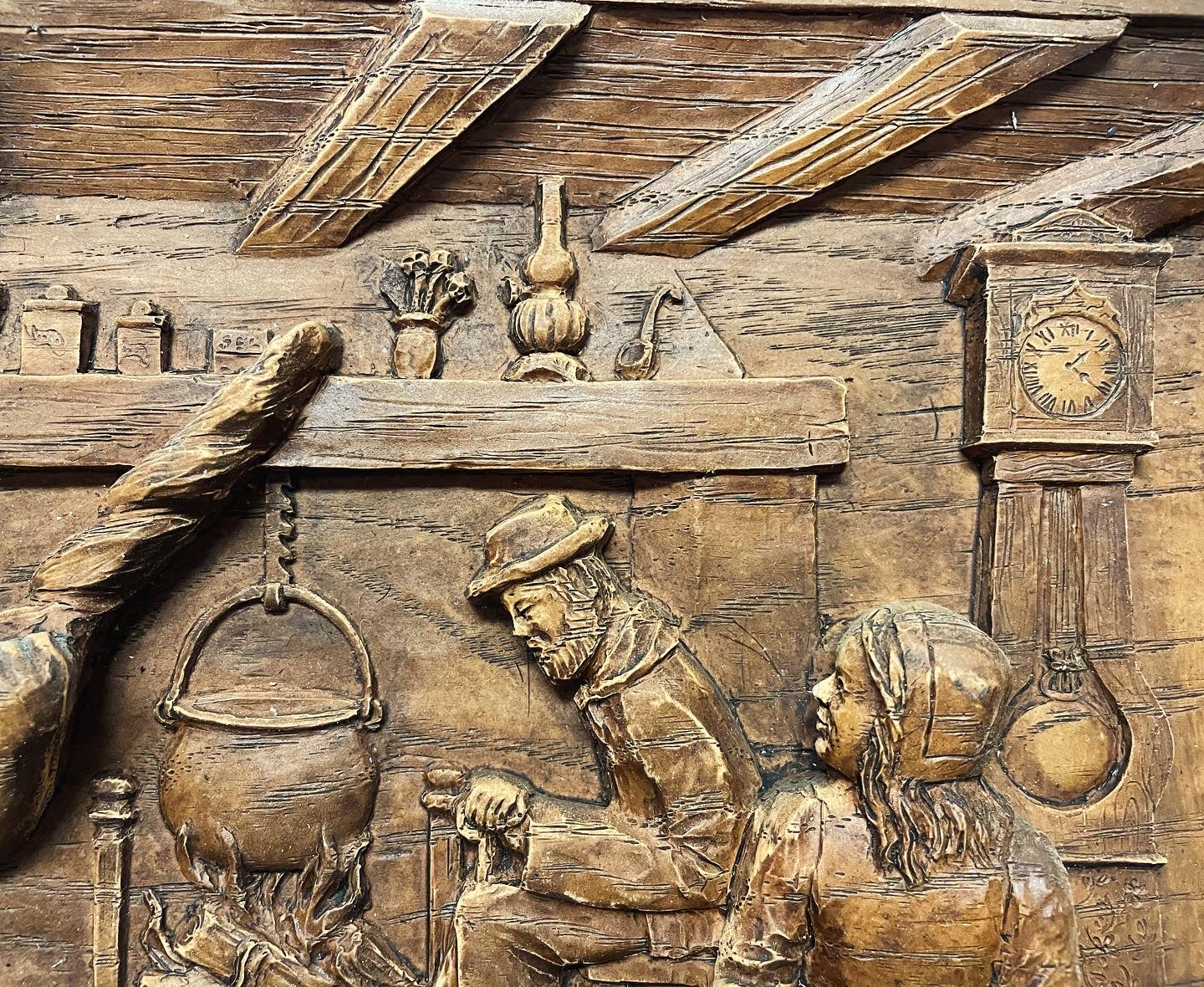 French wooden bas-relief interior scene