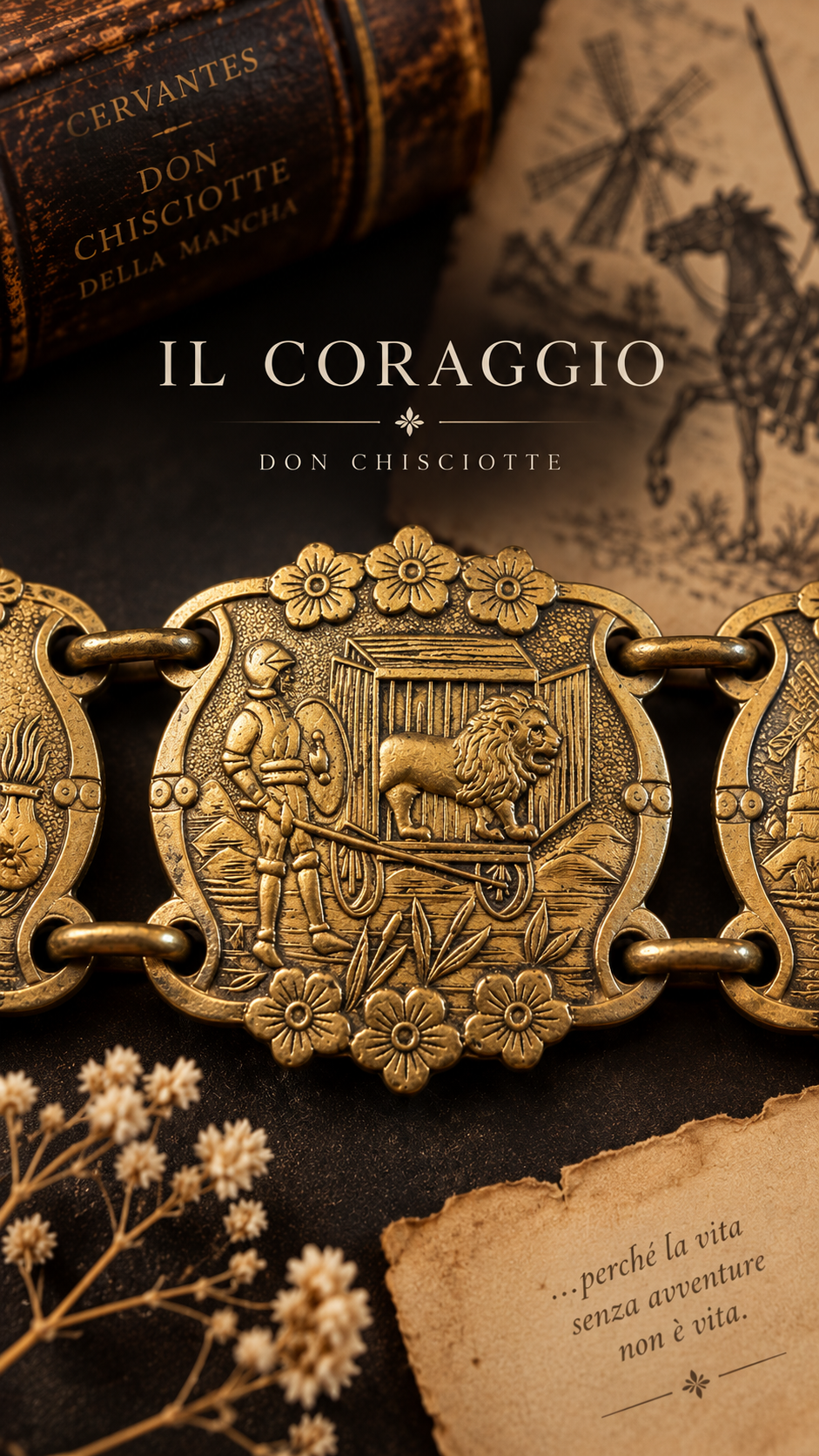 Bracciale vintage anni ‘50 con narrazione Don Chisciotte Cervantes