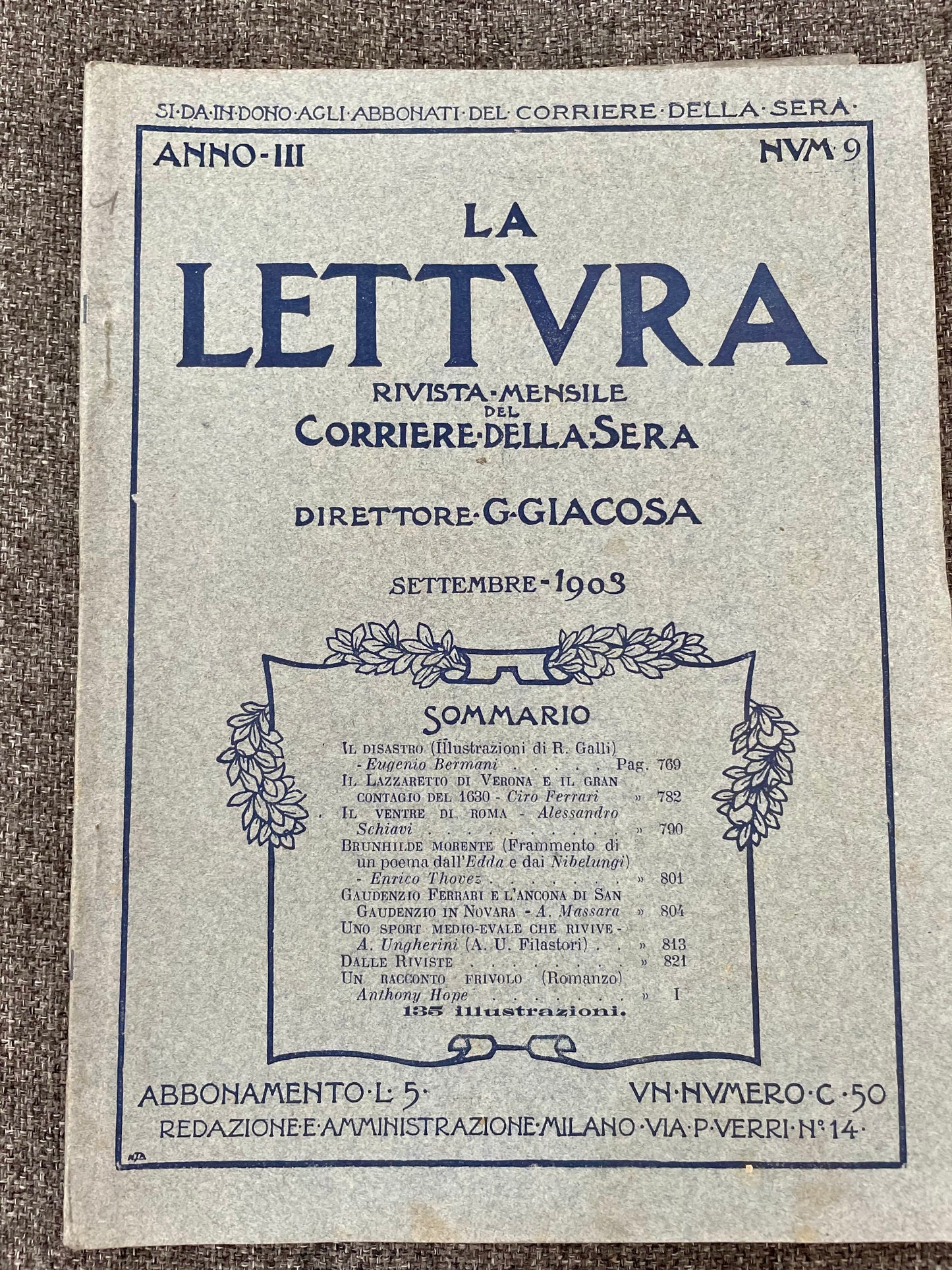 Rivista La Lettura settembre 1903, allegata al Corriere della Sera