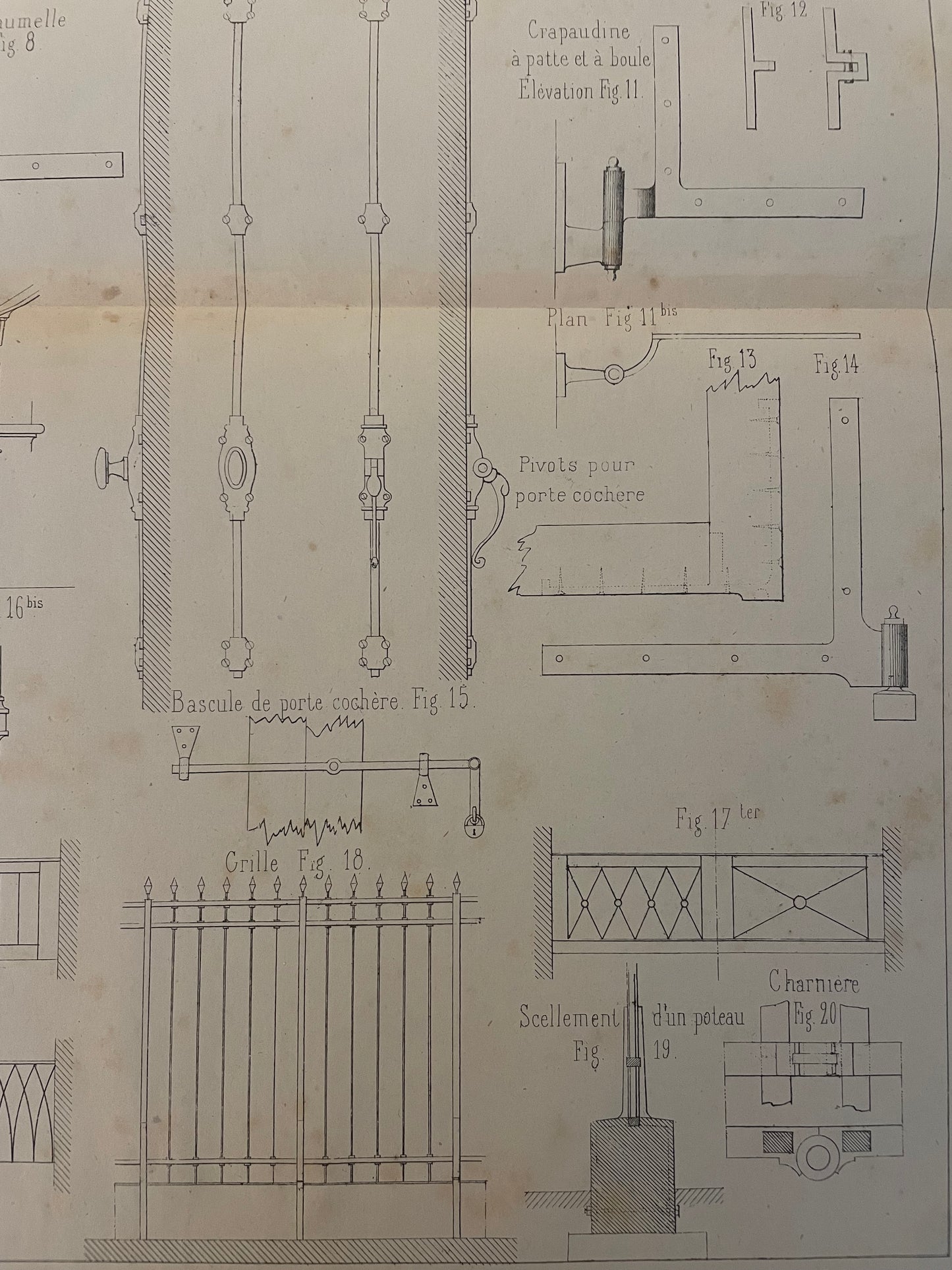 Tris tavole di architettura ‘800 École Arts et Metiers