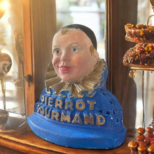 Pierrot Gourmand blu in gesso, ridipinto