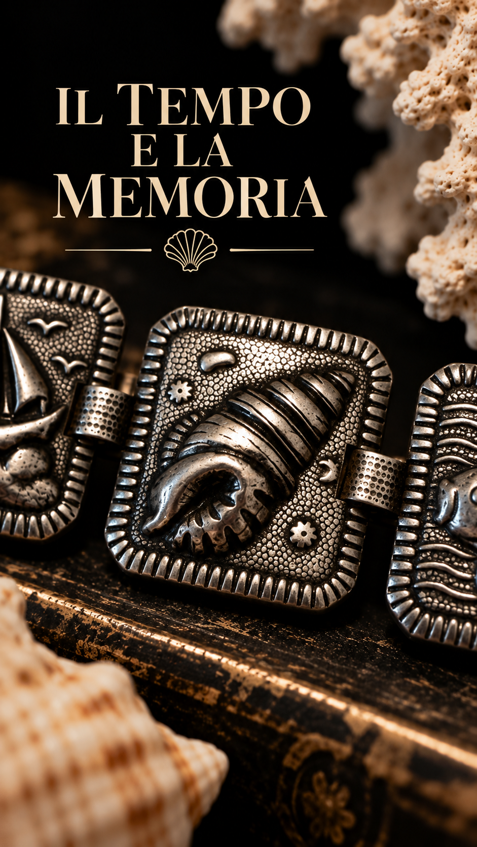 Bracciale placcato argento francese anni ‘60 con decorazioni a tema marino