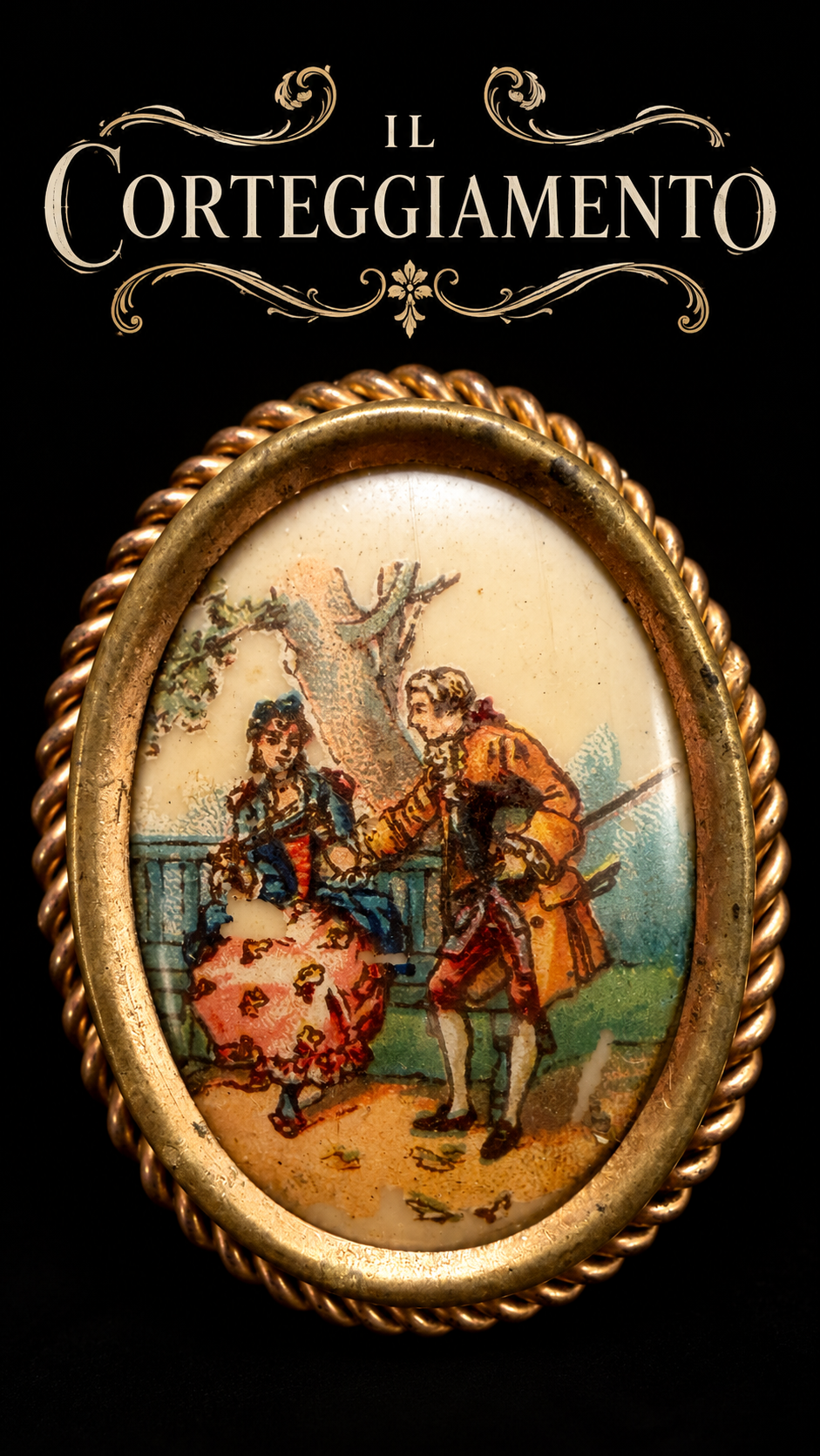 Spilla antica rococò “Il corteggiamento”