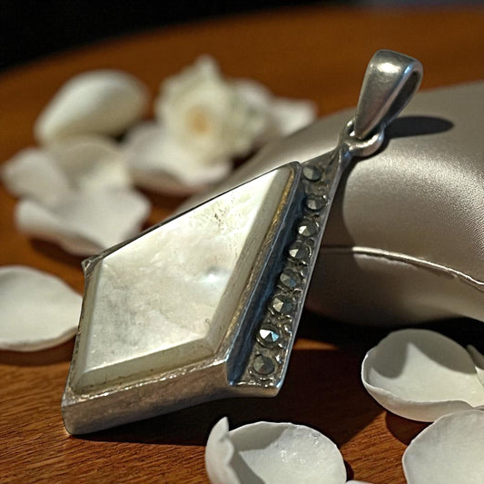 Pendente ciondolo argento 925 con madreperla e marcasiti, stile art déco