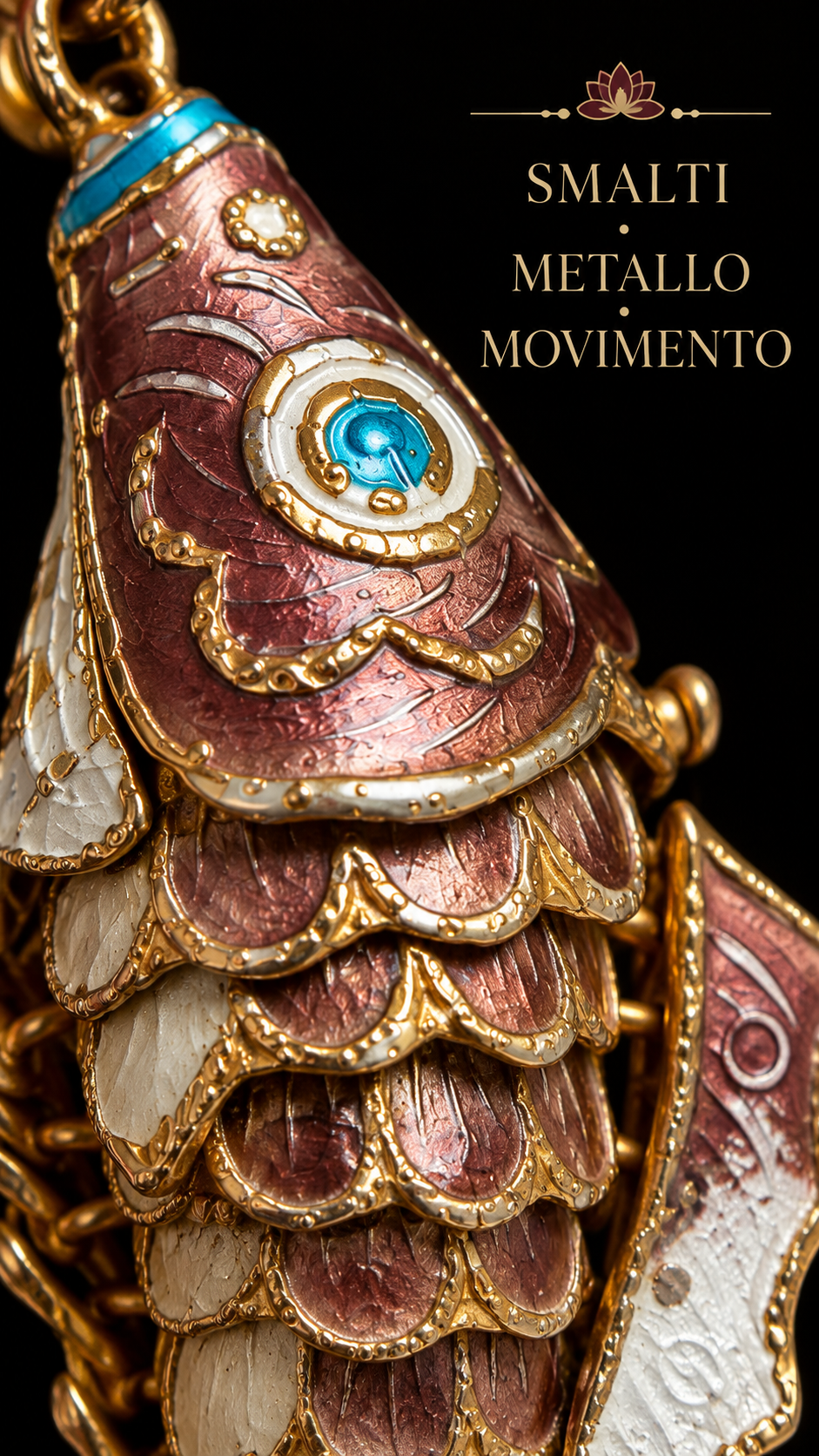 Pendente vintage pesciolino articolato in smalti porta fortuna