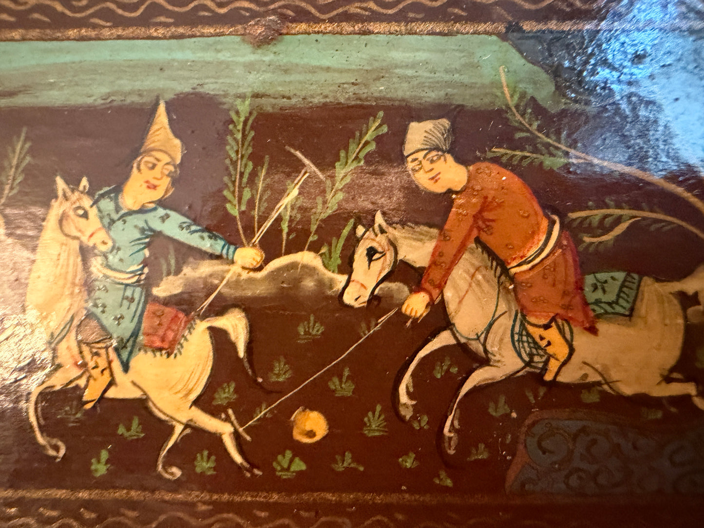 Astuccio porta pennini in papier mâché, Kashmir metà ‘900 dipinto