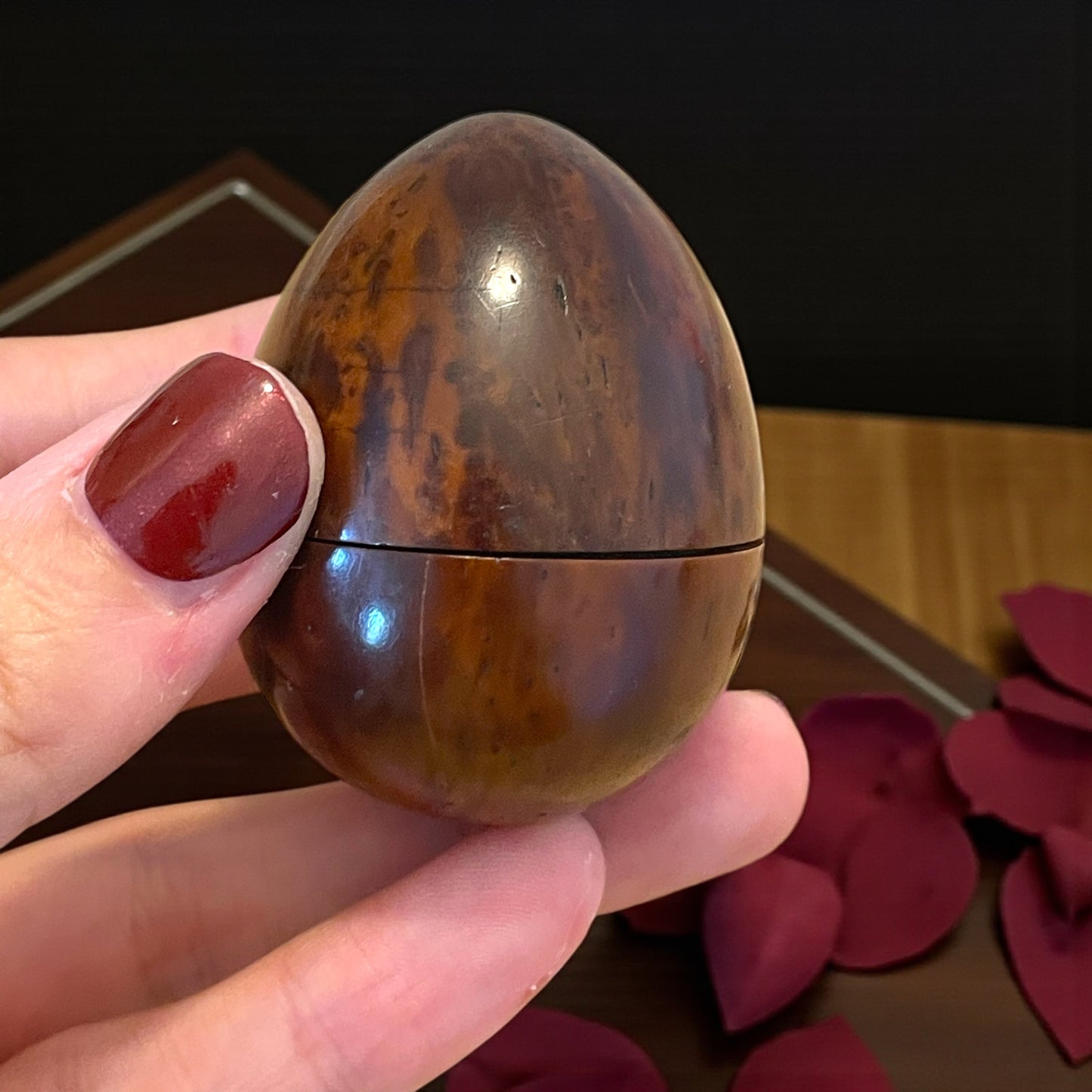 Antico Rosario Art déco in vetro di Boemia e argento dentro scrigno in noce di Tagua