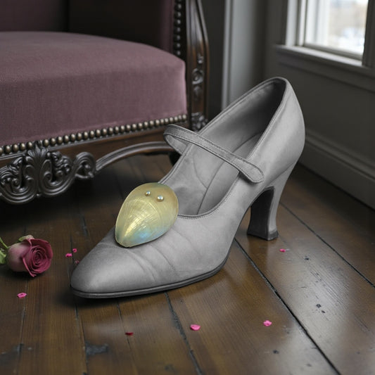 Fibbie antiche gioiello per scarpe, fine ‘800, madreperla ed argento